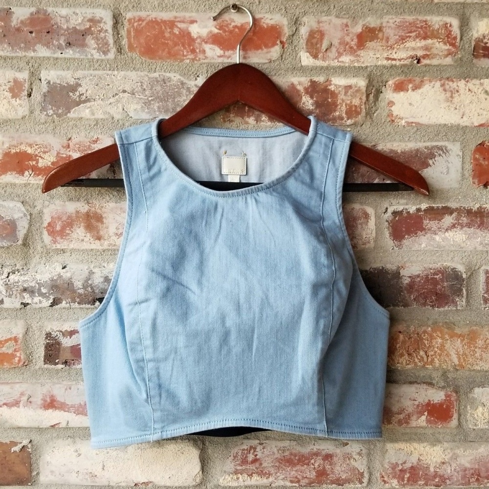 GUESS Womens sleeveless Cropped blue stretch Denim